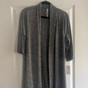 NY Collection Gray Cardigan with Grommet Details